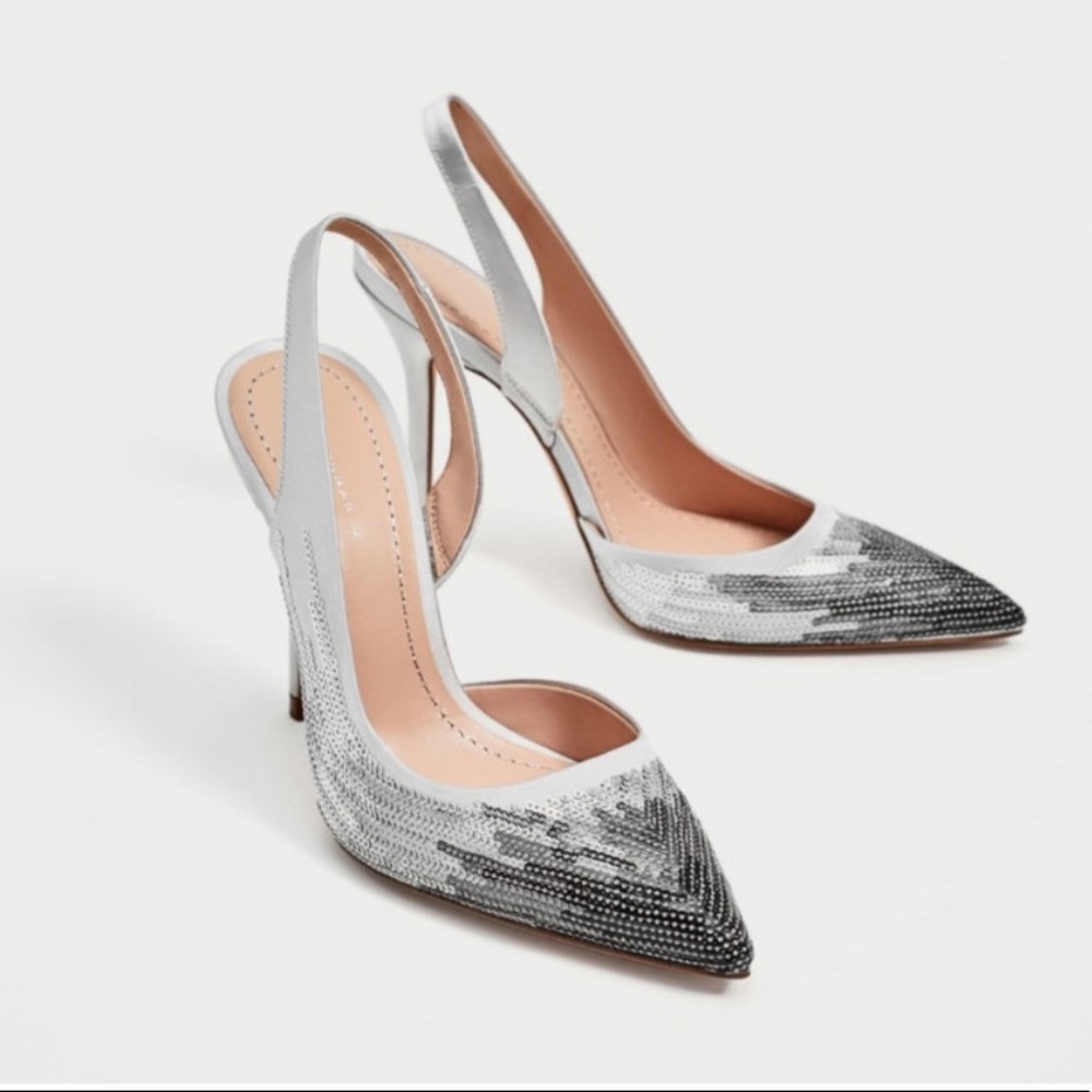 SOLD— Zara Ombre Gray Sequin Slingback Pump